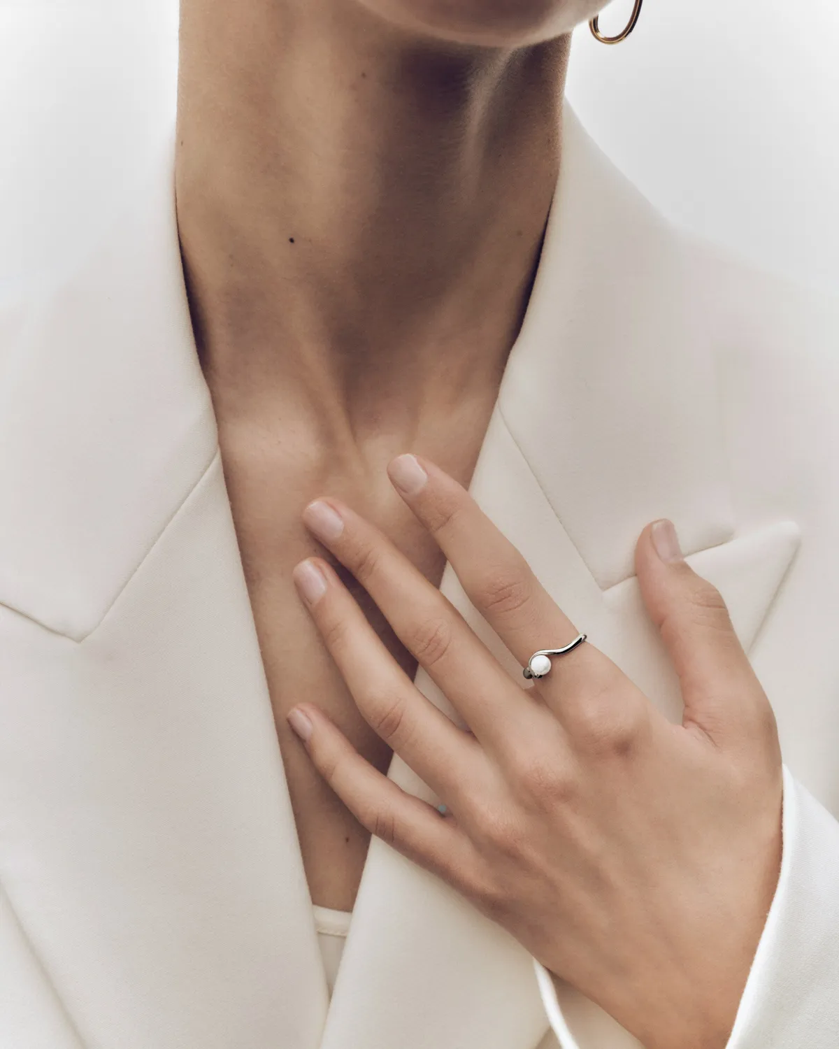 PDPAOLA La Perla Aura bague perle blanche