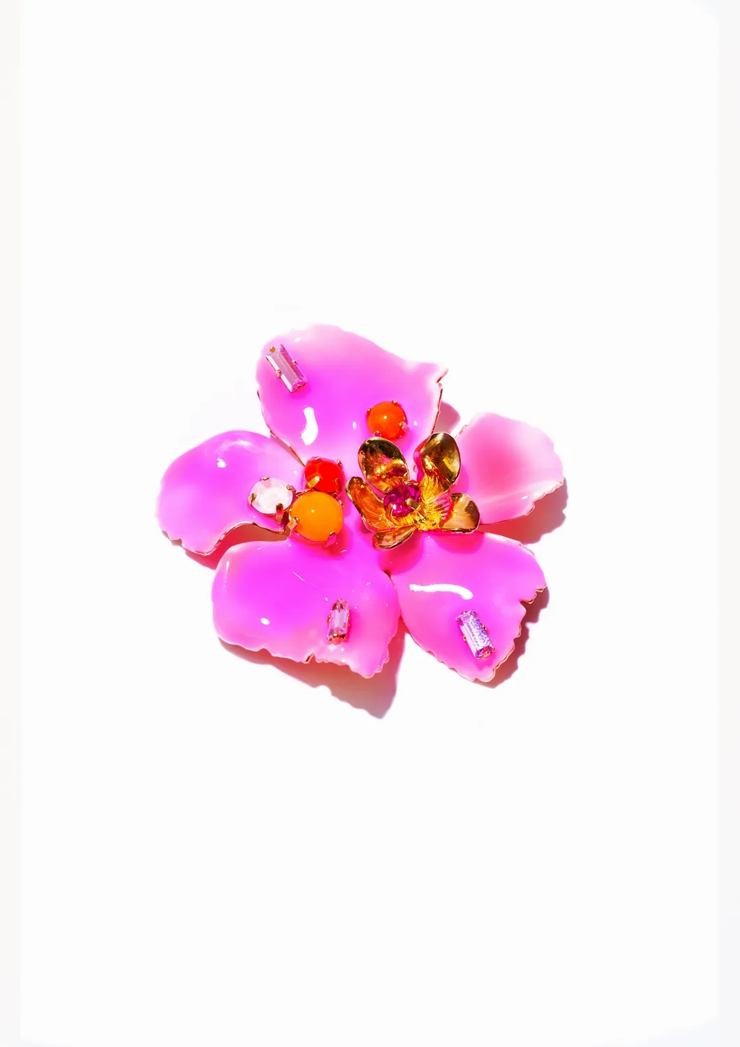 Philippe Ferrandis Ischia grande broche fleur émail blanc doré