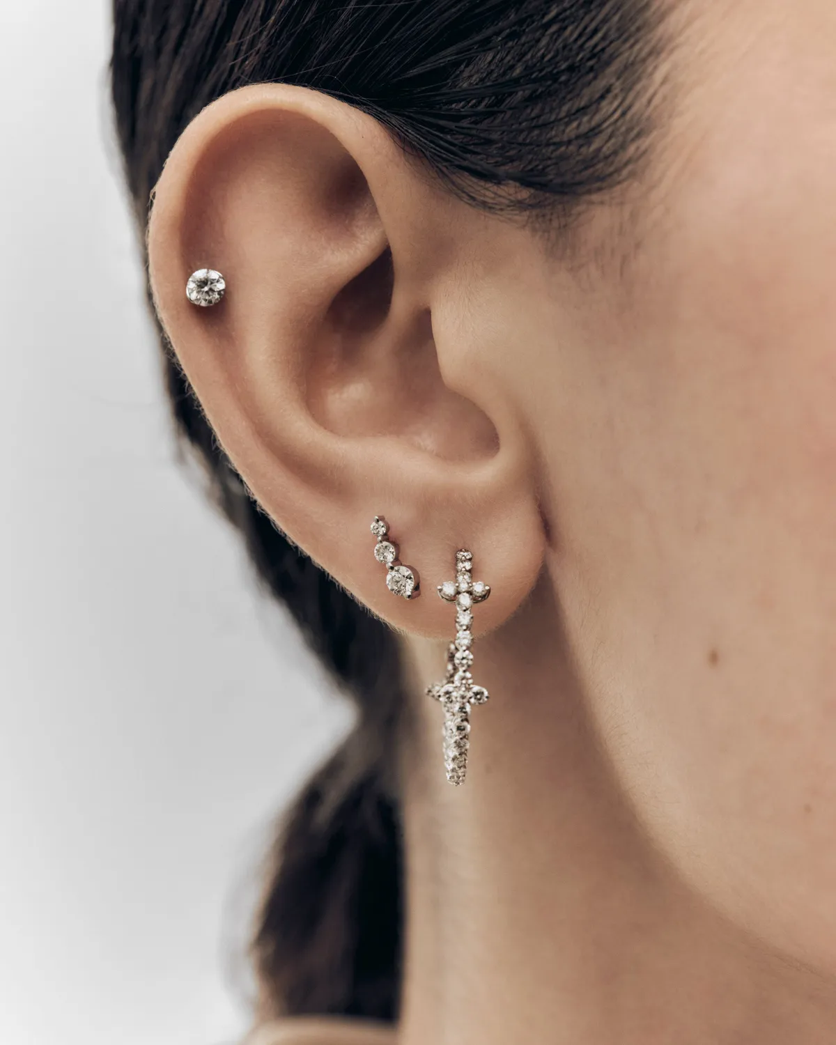 PDPAOLA Eve piercing oreille diamants or blanc