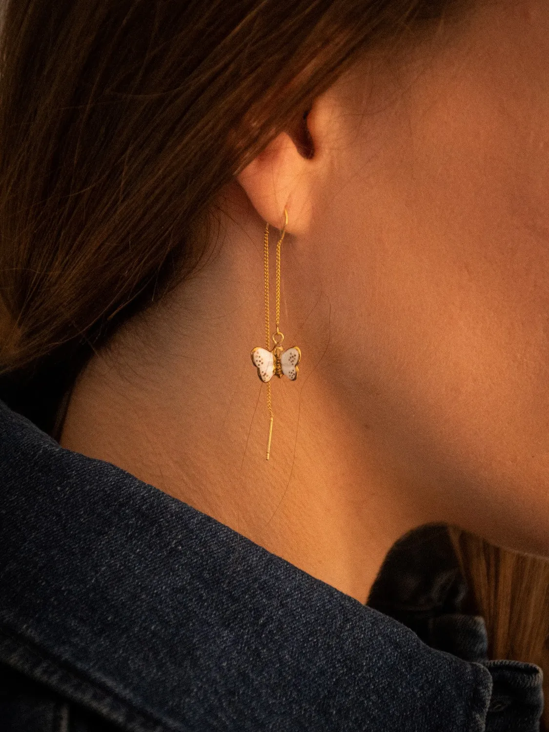 Nach Bijoux Papillon longues boucles d’oreilles blanches