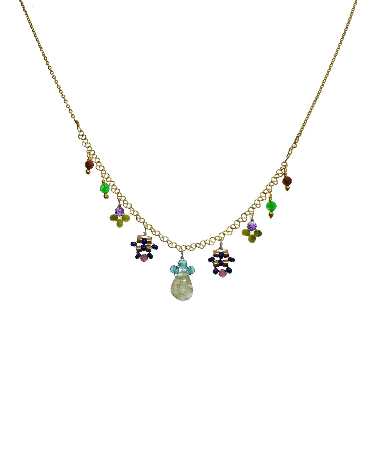 Le Fourbi de Capucine N96 collier laiton doré pierres 42 cm