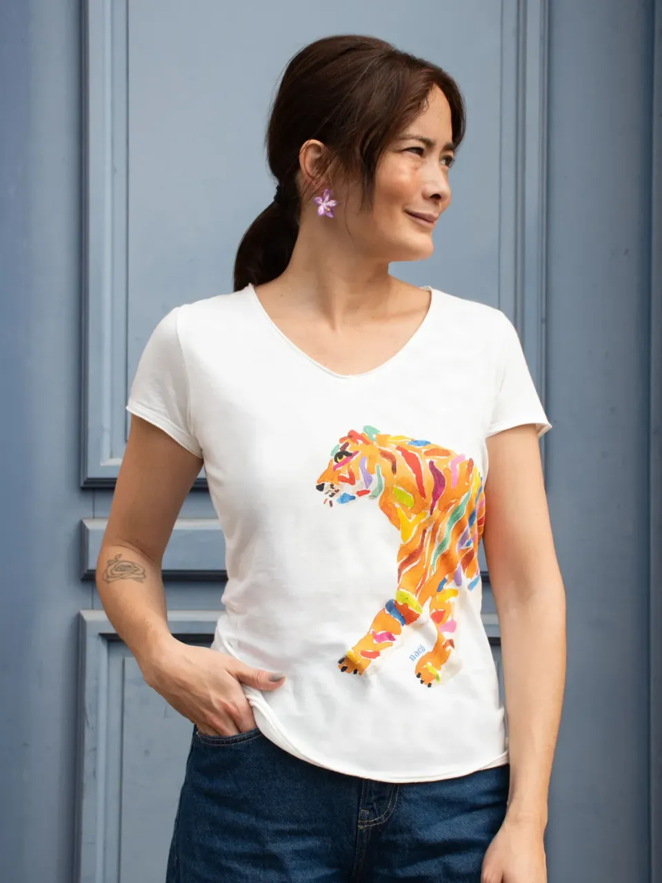 Nach Victor Crazy Tiger t-shirt col V blanc S-XL