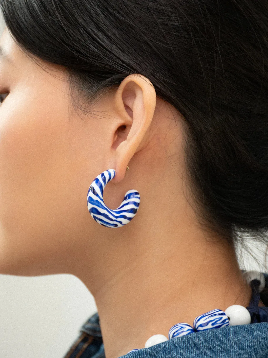 Nach Bijoux zèbre bleu maxi boucles d’oreilles 3,4 cm