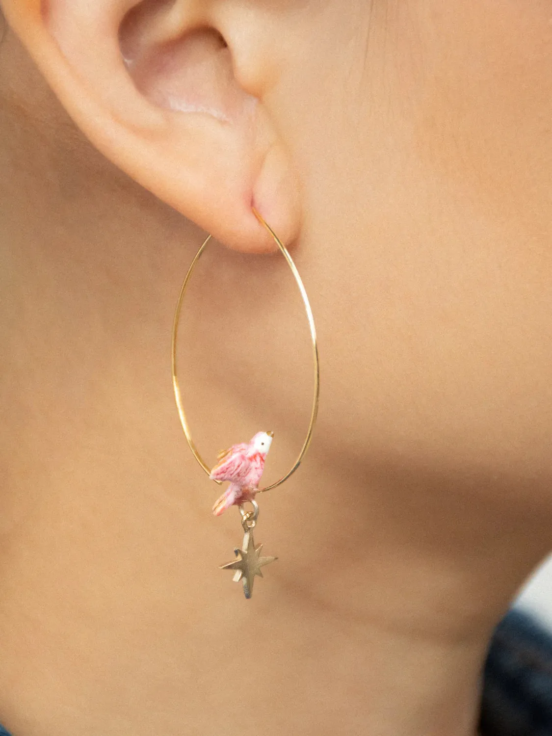 Nach Bijoux Cosmic moyennes créoles colombe rose étoile