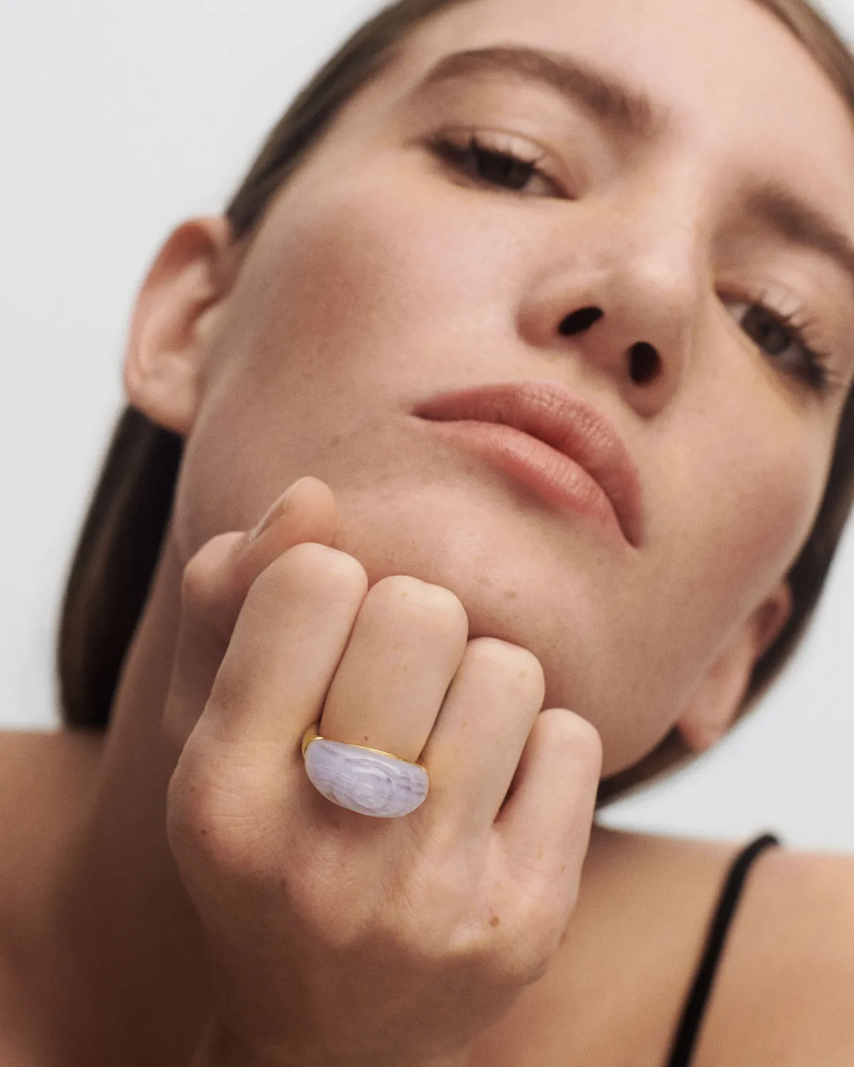 PDPAOLA Aqua Shell bague agate bleue