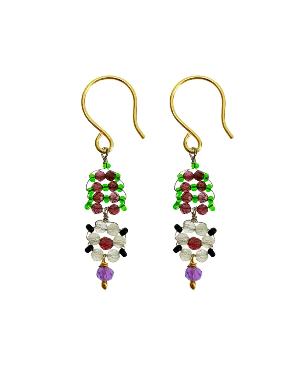 Le Fourbi de Capucine N26 boucles d'oreilles laiton doré grenat