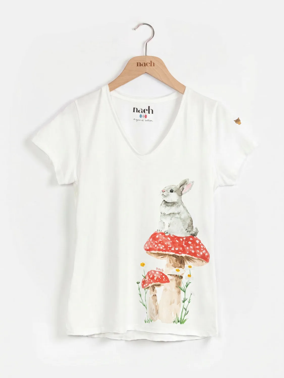 Nach Bijoux Victor lapin t-shirt blanc champignons S-XL