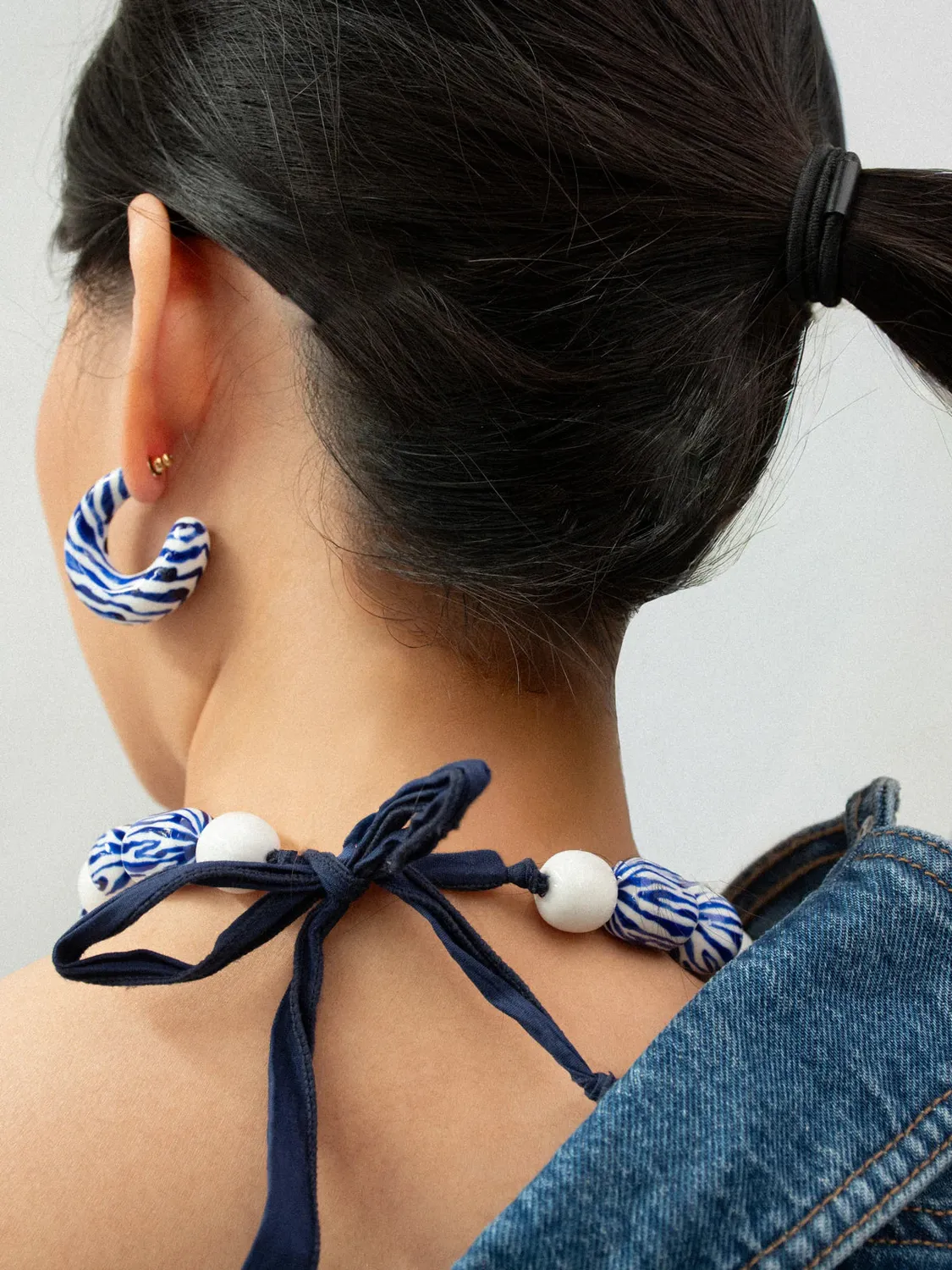 Nach Bijoux jasmin bleu maxi collier ajustable coton