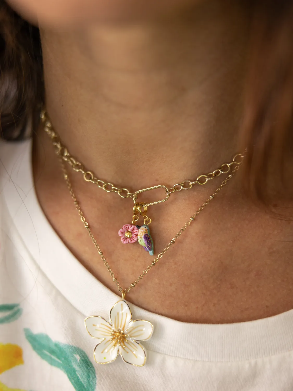 Nach Bijoux Colibri d'Anna charm porcelaine feuille d'or