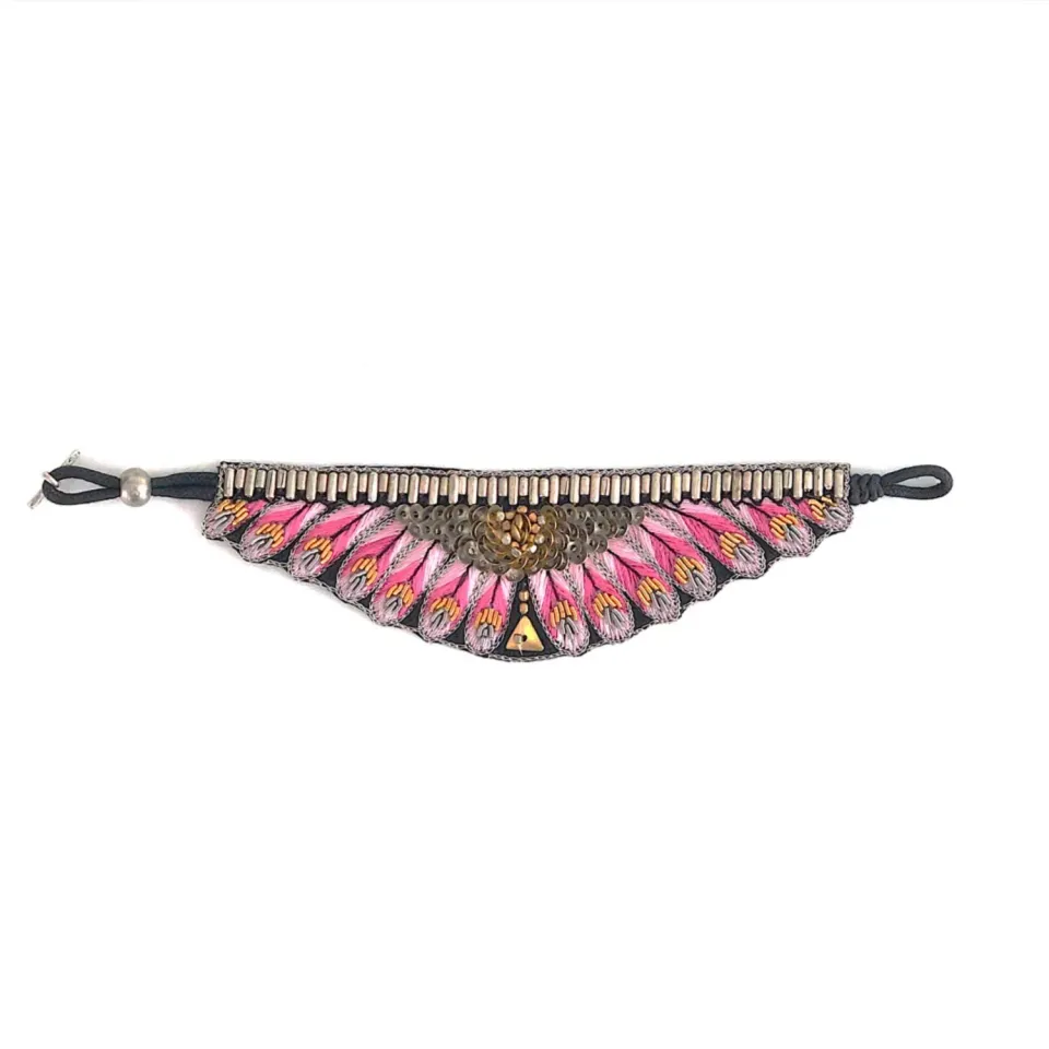 Nao de Paris Nita Rose bracelet brodé cuir rose