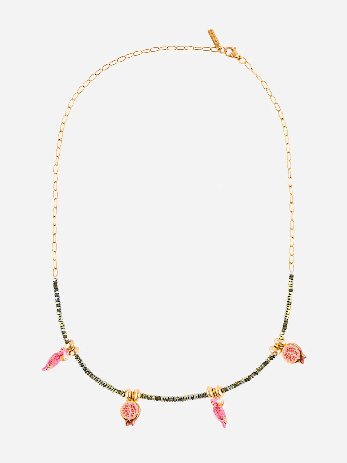 Nach Perruches et Grenades collier hématite 5-6 cm