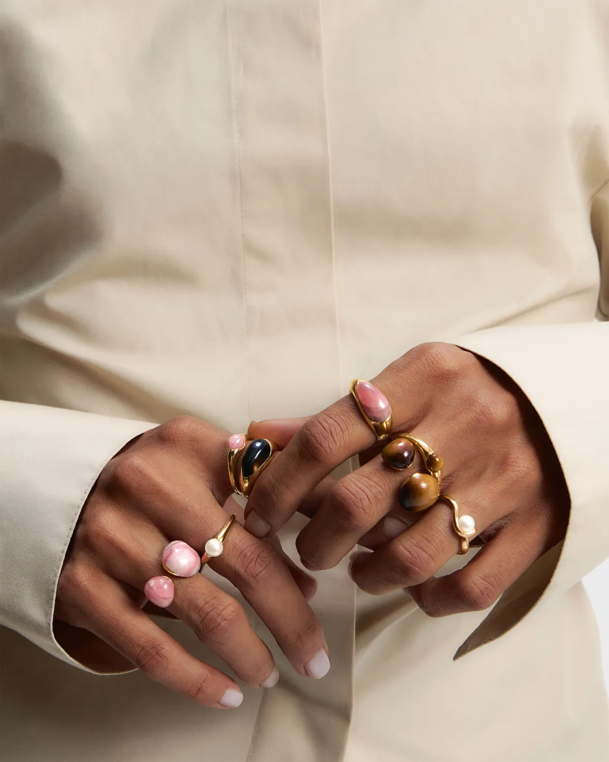 PDPAOLA La Perla Maris bague quartz blanc tailles 8-18