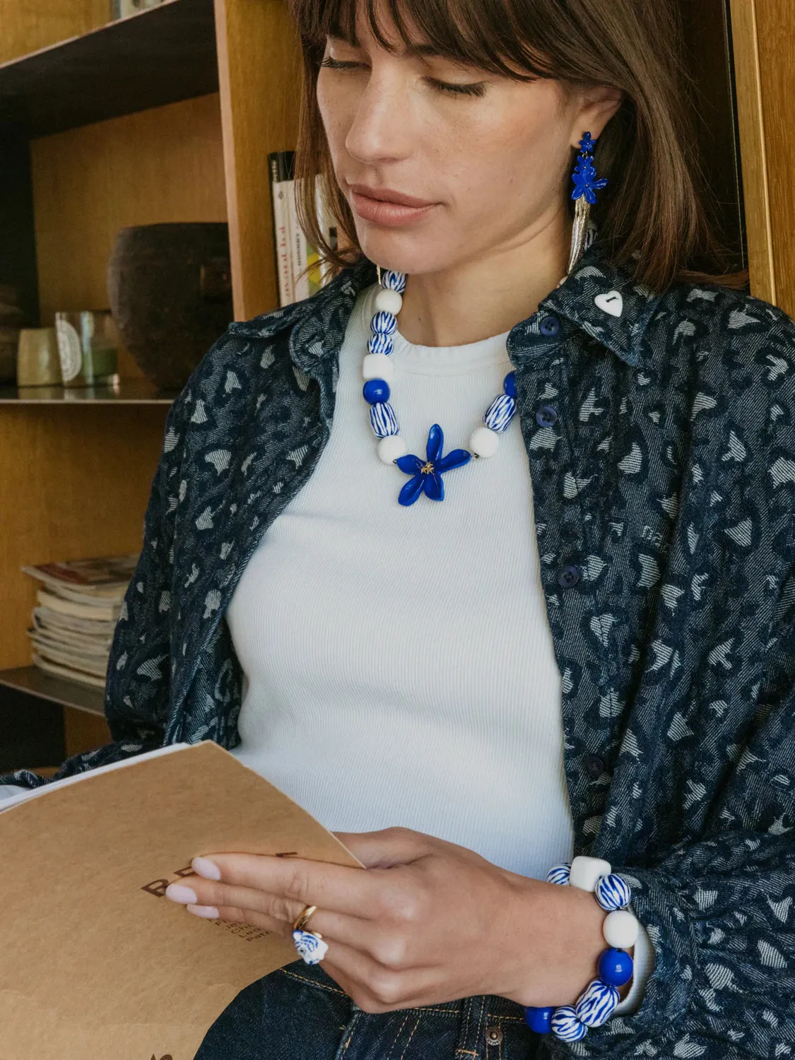 Nach Bijoux zébrées bleues maxi bracelet perles ajustable