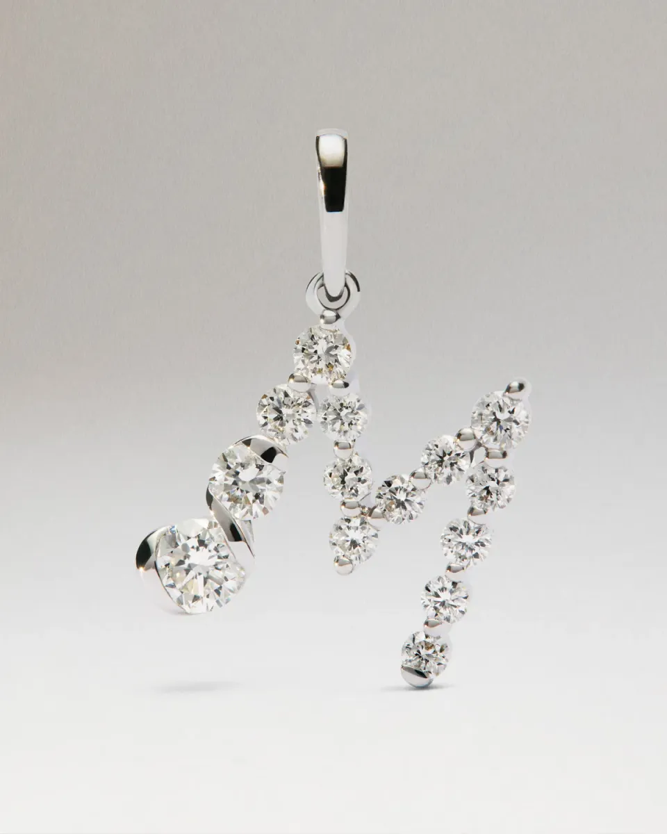 PDPAOLA Diamond Initials pendentif M or blanc diamants