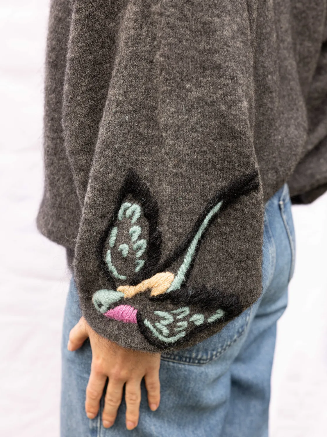 Nach Bijoux oiseau brodé pull maille oversize