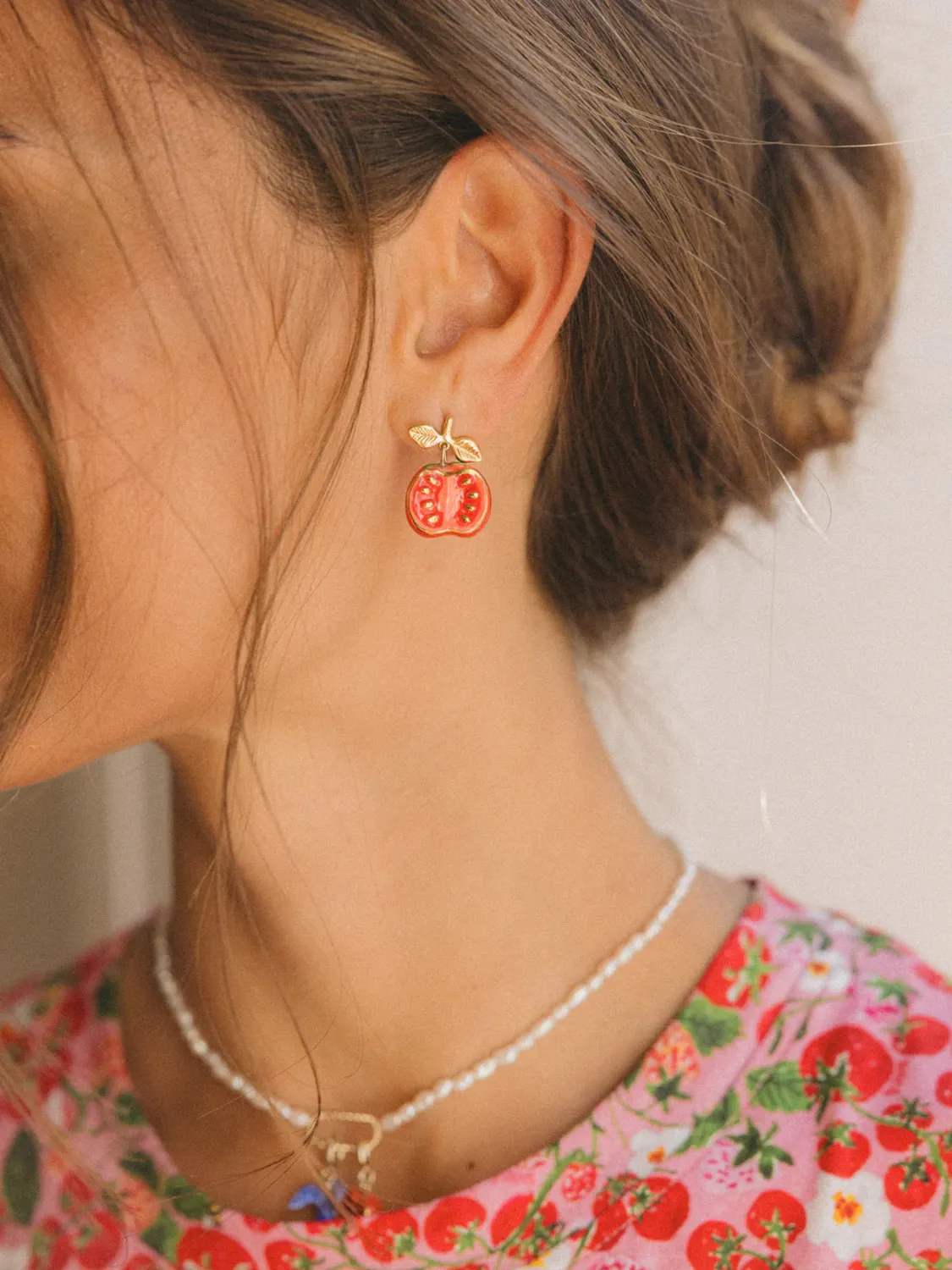 Nach Bijoux Puces Tomate boucles doreilles porcelaine rouge