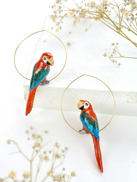 Nach Bijoux Perroquet rouge grandes créoles 7 cm