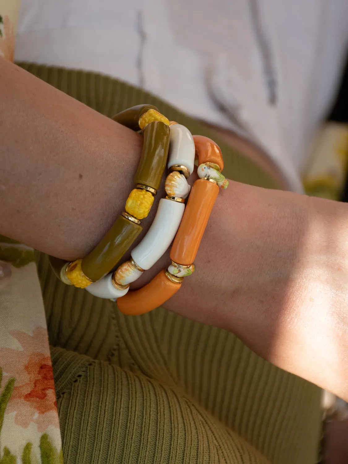 Nach Bijoux coquillage bracelet perles blanches verre 7,5 cm
