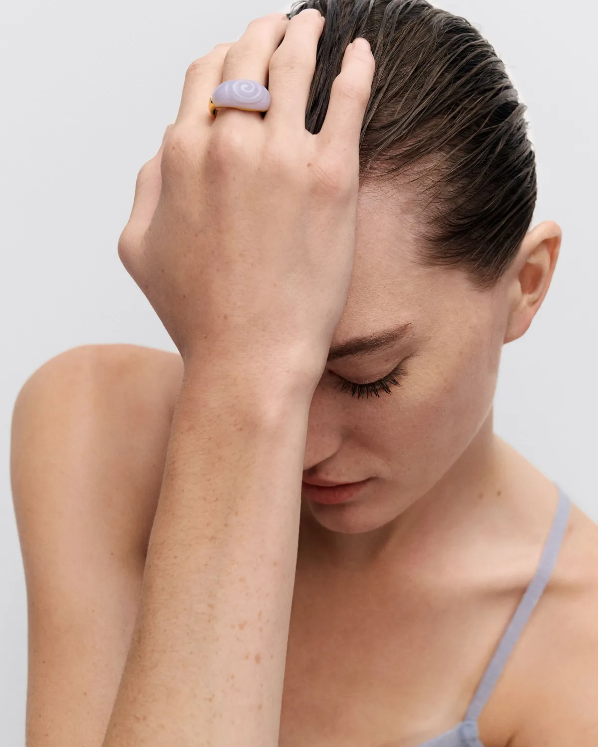 PDPAOLA Aqua Shell bague agate bleue