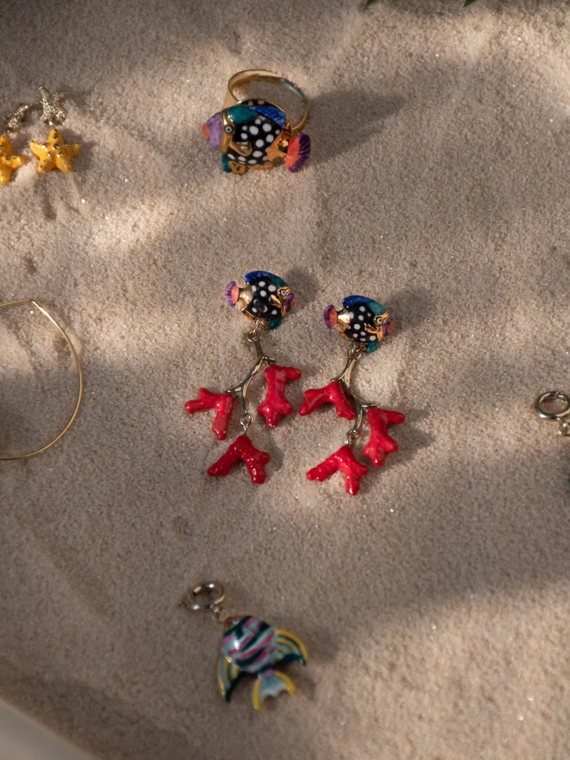 Nach Bijoux corail et poisson boucles d'oreilles rouges