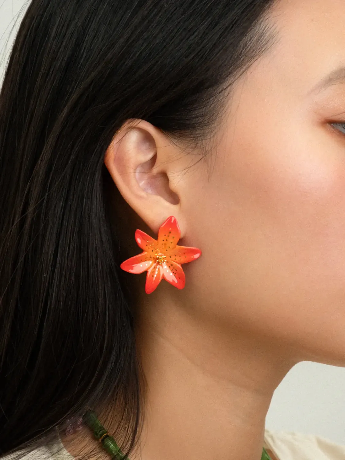 Nach Bijoux lys Tigrée boucles d'oreilles puces orange 4 cm