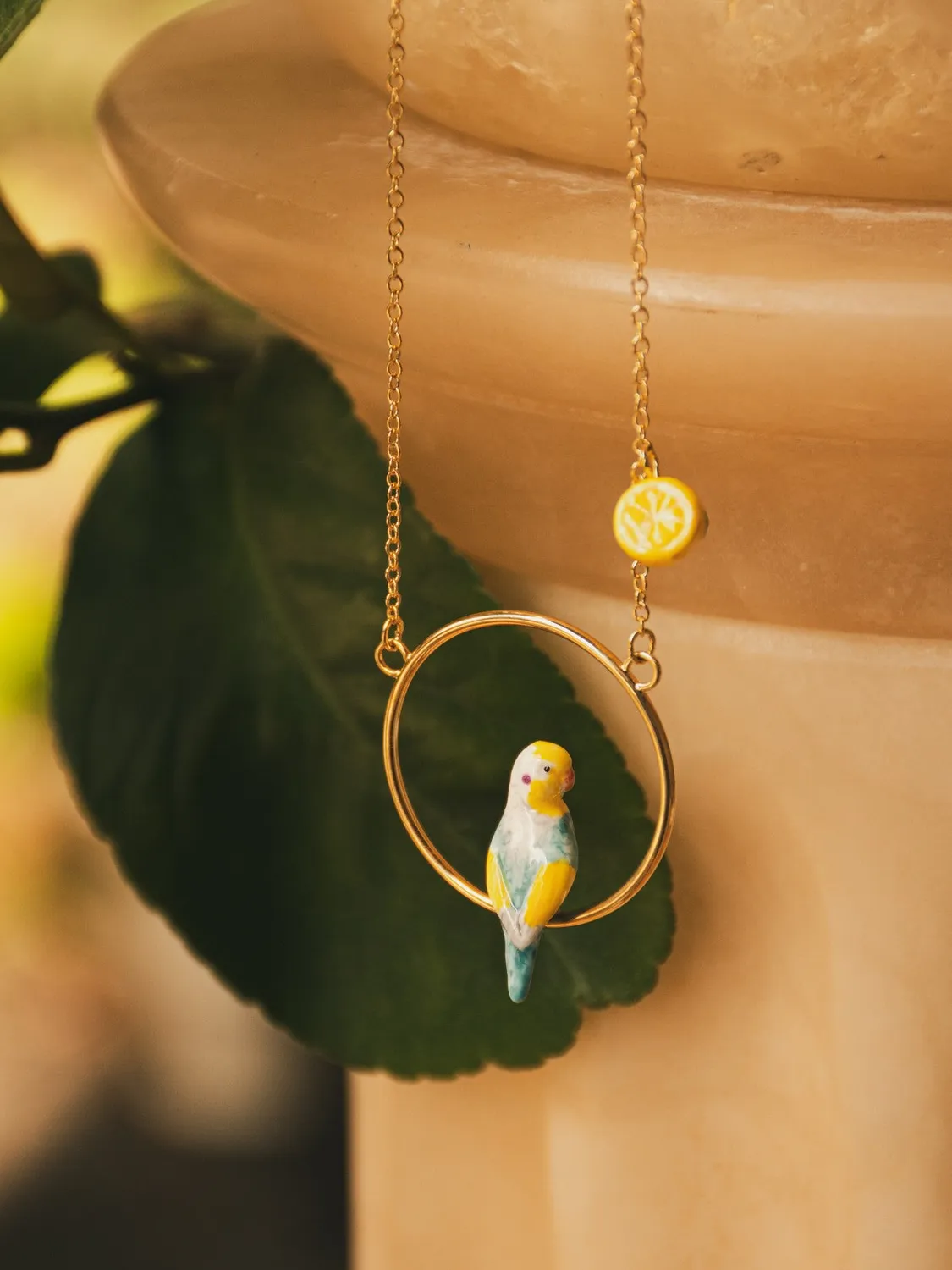 Nach Bijoux Perruche Bleue collier rond citron verre 50 cm